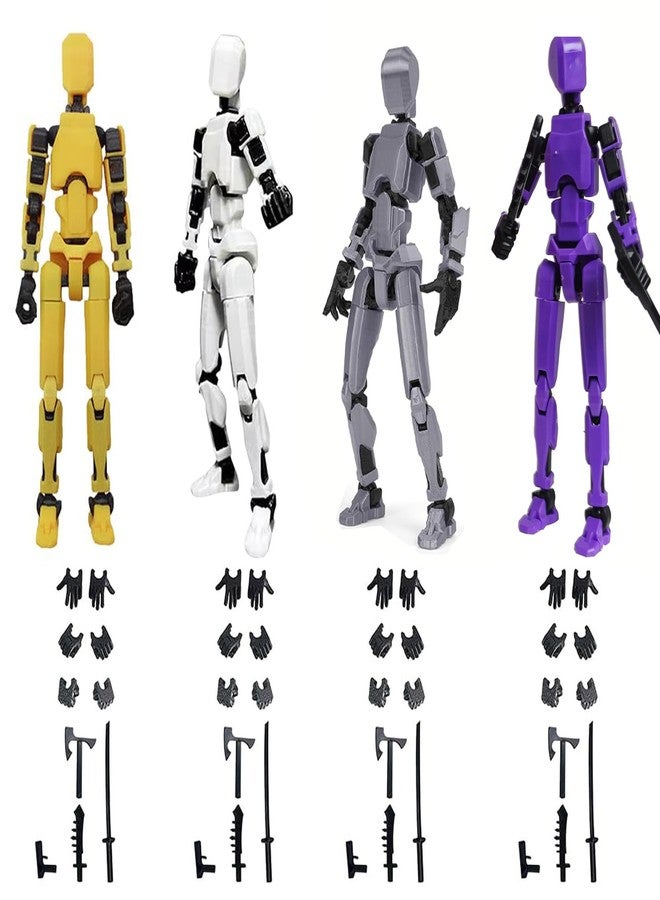 RAMONI مجموعة ألعاب شخصيات الحركة من راموني، 4 قطع، شخصيات الحركة T13، محمولة وسهلة الاستخدام، لعبة روبوت، ألعاب مطبوعة بتقنية الطباعة ثلاثية الأبعاد مع 28 ملحقًا - Image 1